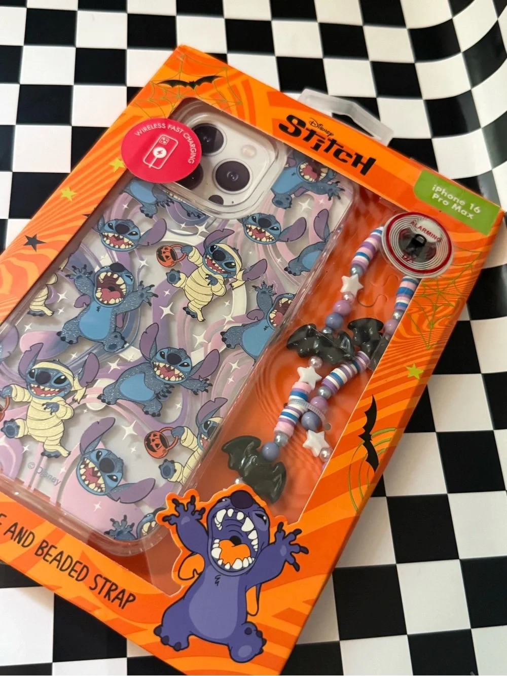 Disney Stitch Halloween iPhone 16 Pro Max Case w/ beaded strap